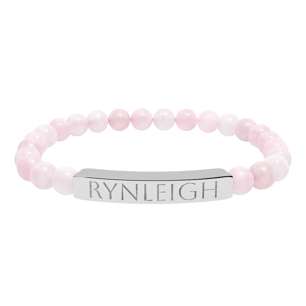 Engravable Natural Stone Bar Bracelet — Personalized Stretch Bead Bracelet