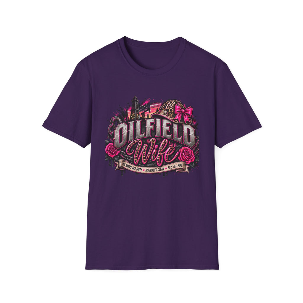 Oilfield Wife T-Shirt — Pink Leopard Bow Oilfield Graphic Tee