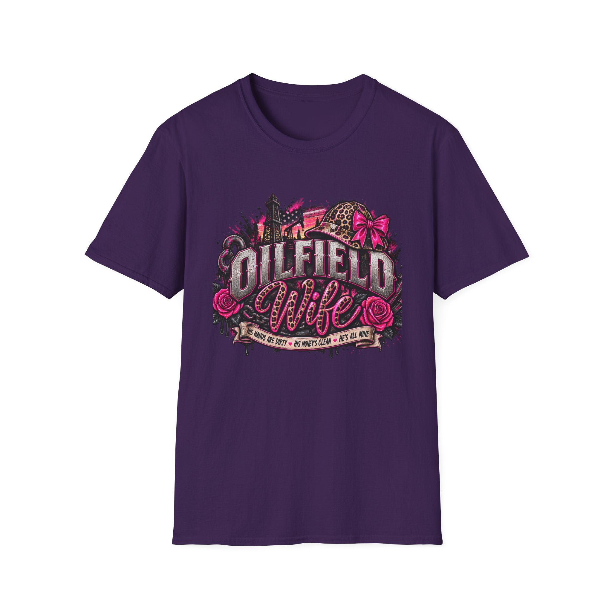 Oilfield Wife T-Shirt — Pink Leopard Bow Oilfield Graphic Tee