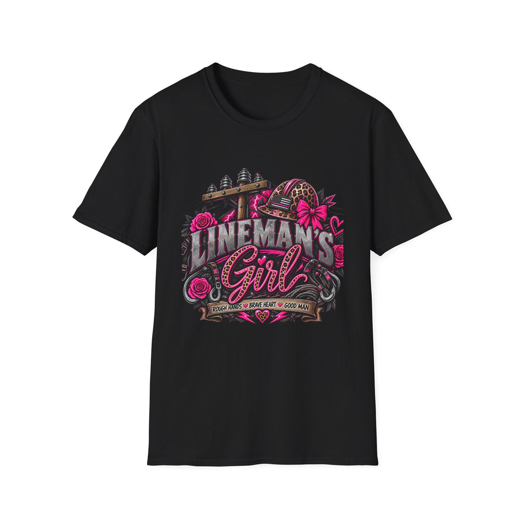 Lineman's Girl T-Shirt — Pink Floral Lineman Crew Tee