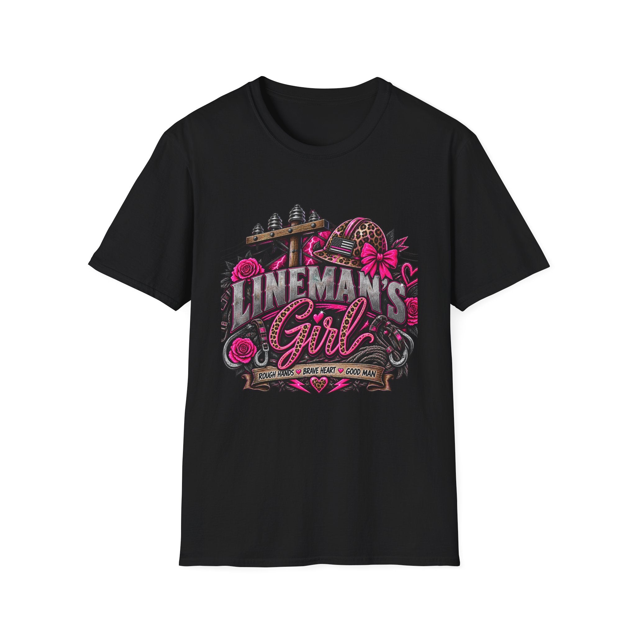 Lineman's Girl T-Shirt — Pink Floral Lineman Crew Tee