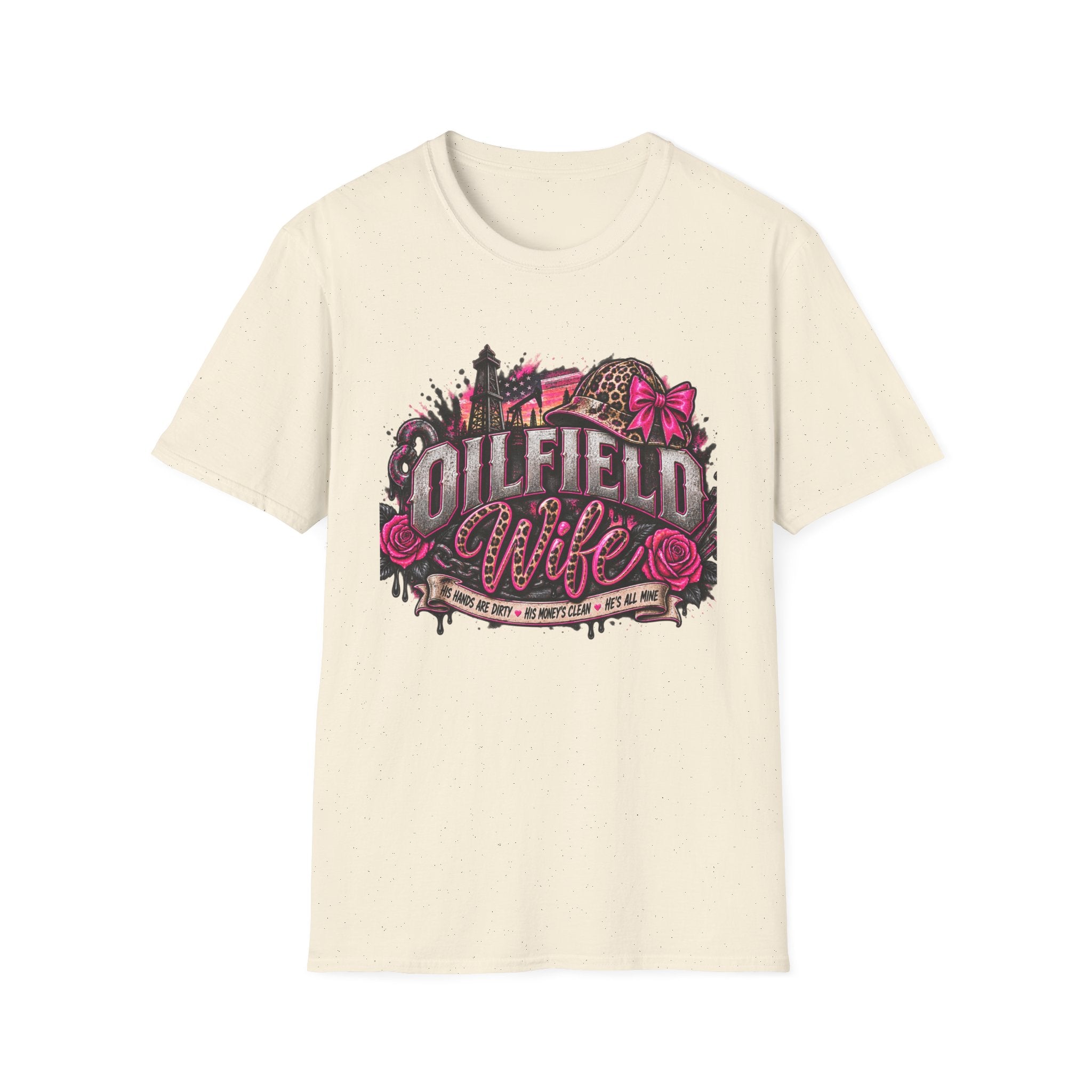 Oilfield Wife T-Shirt — Pink Leopard Bow Oilfield Graphic Tee