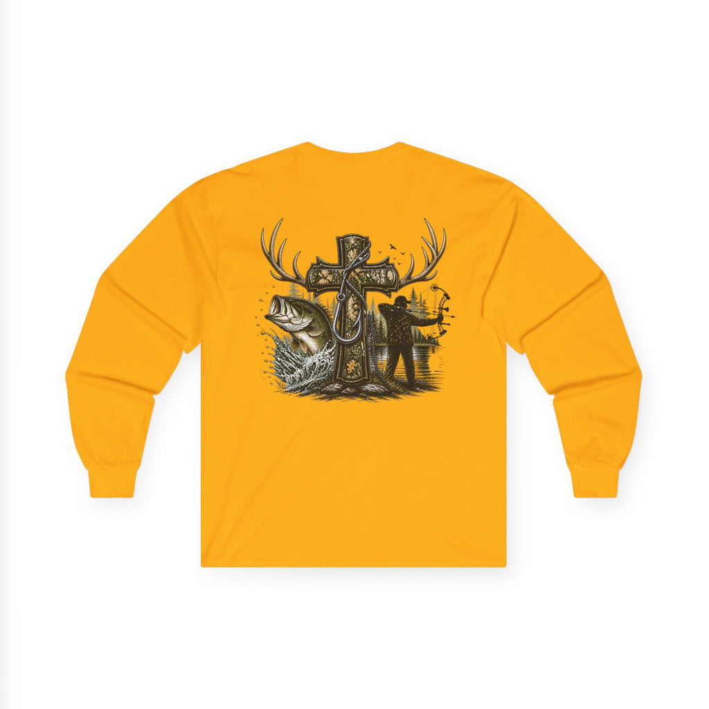 Long Sleeve Tee — Fisherman Cross & Bass Graphic