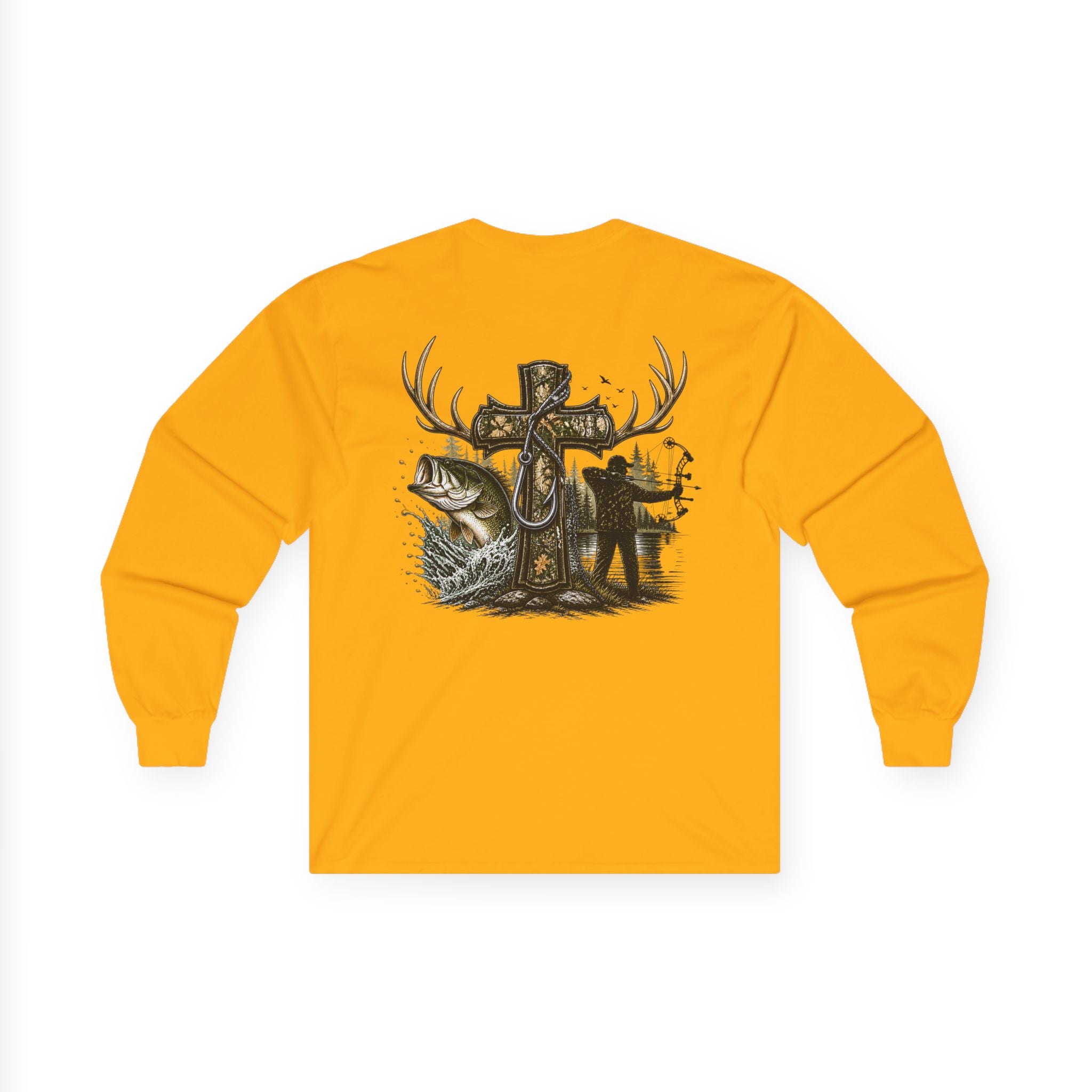 Long Sleeve Tee — Fisherman Cross & Bass Graphic