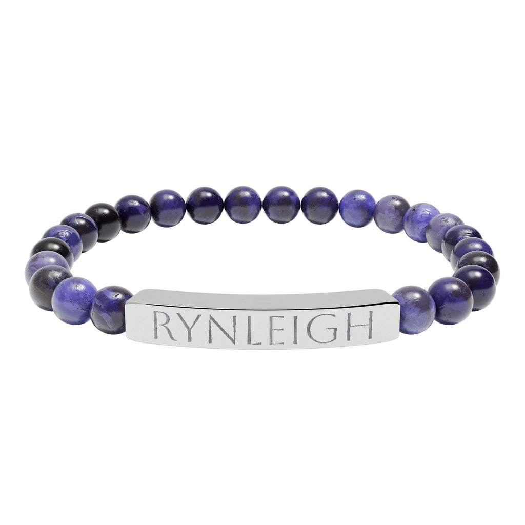 Engravable Natural Stone Bar Bracelet — Personalized Stretch Bead Bracelet