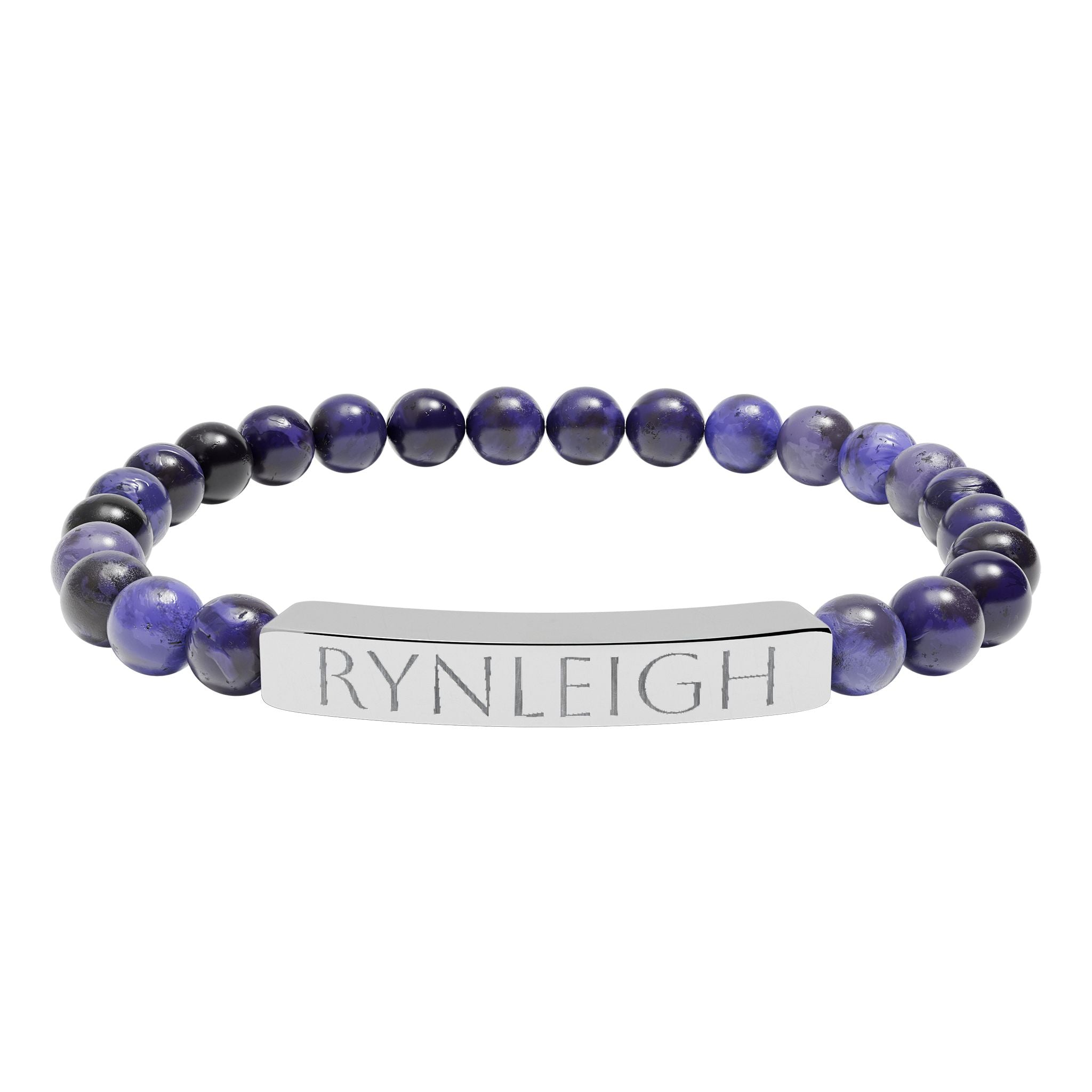 Engravable Natural Stone Bar Bracelet — Personalized Stretch Bead Bracelet