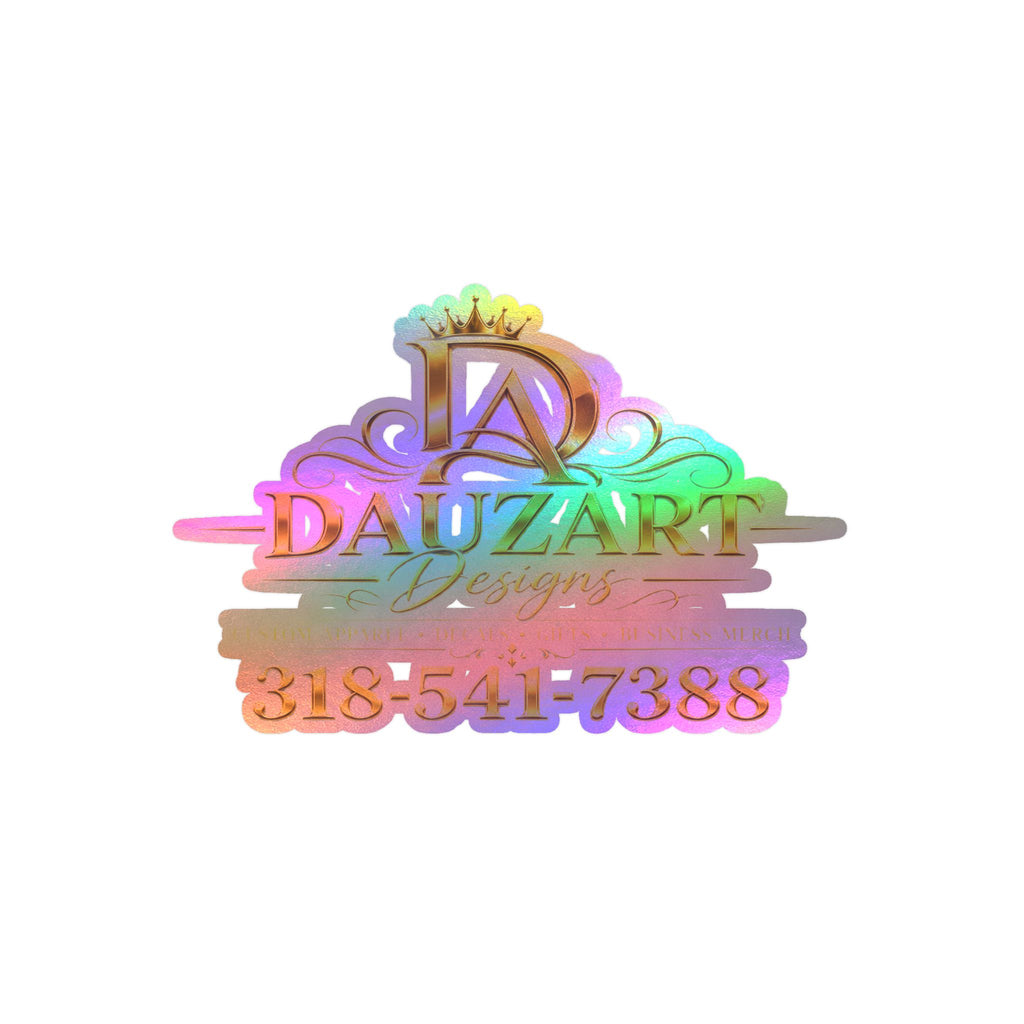 Logo Vinyl Decal — Gold "Dauzart Designs" Kiss-Cut Sticker with Phone Number