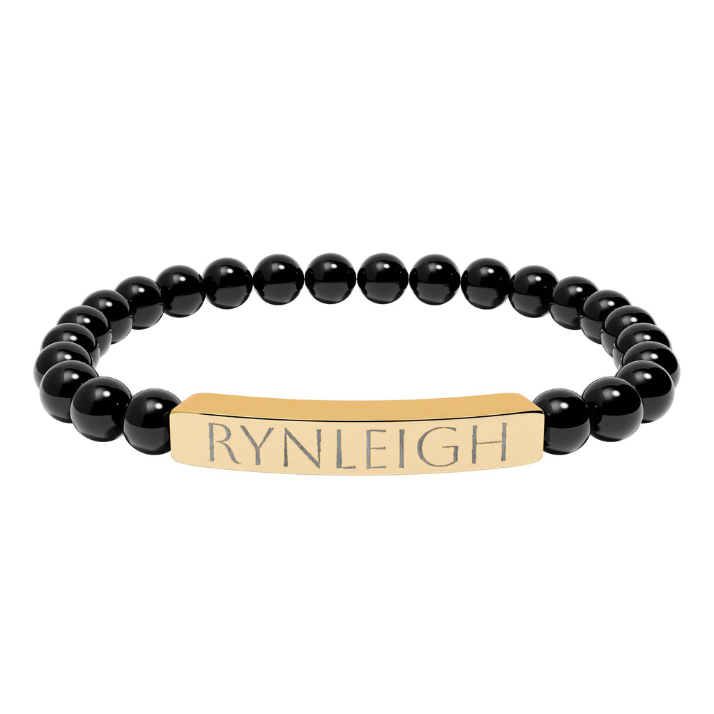 Engravable Natural Stone Bar Bracelet — Personalized Stretch Bead Bracelet