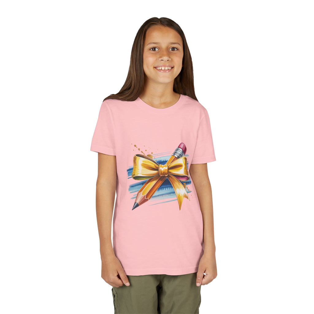 Youth Tee — Pencil with Gold Bow Back-to-School