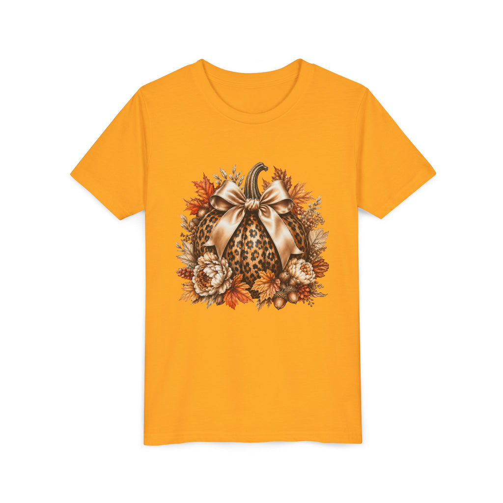 Youth Tee — Leopard Pumpkin Fall Graphic Shirt