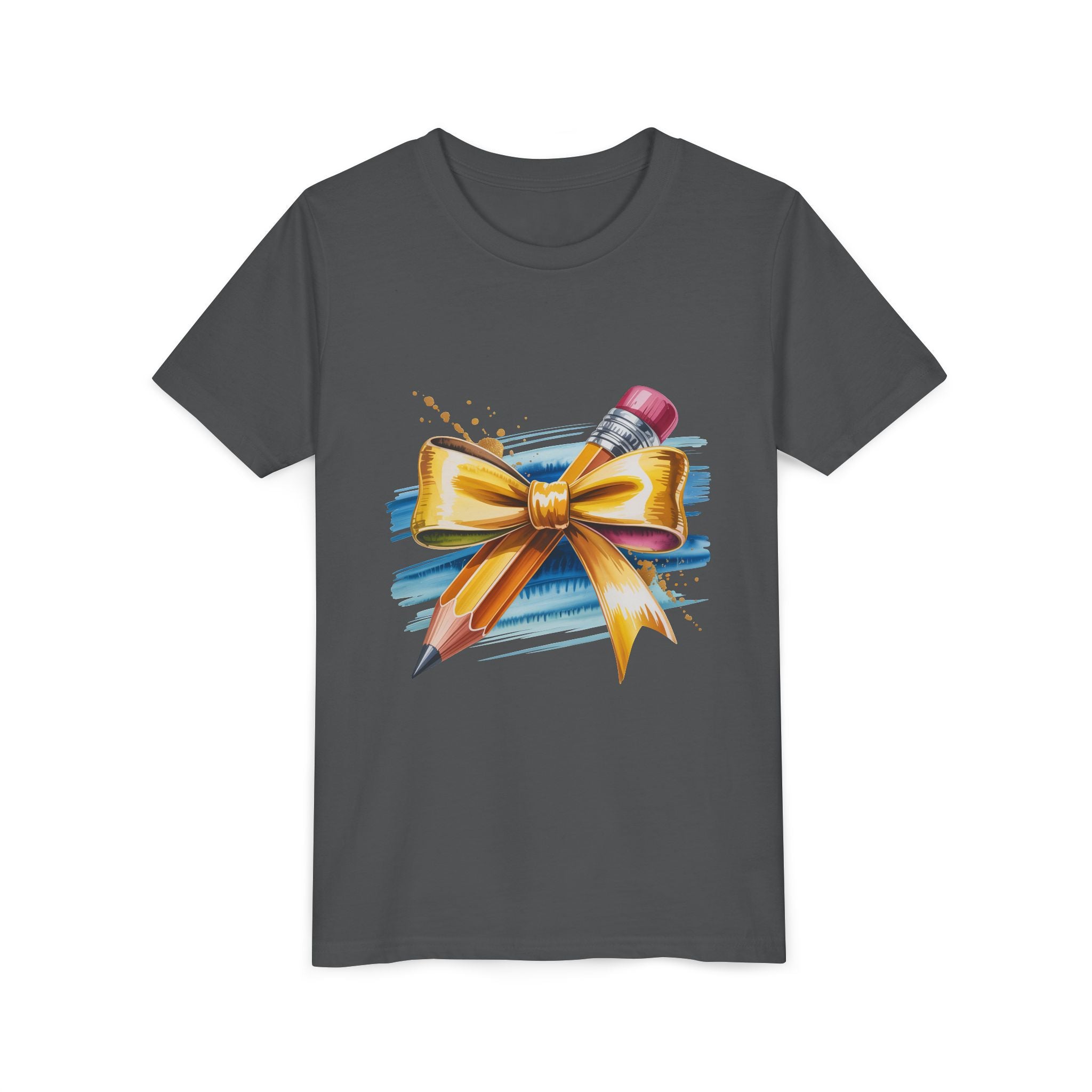 Youth Tee — Pencil with Gold Bow Back-to-School