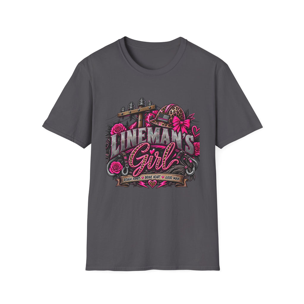 Lineman's Girl T-Shirt — Pink Floral Lineman Crew Tee