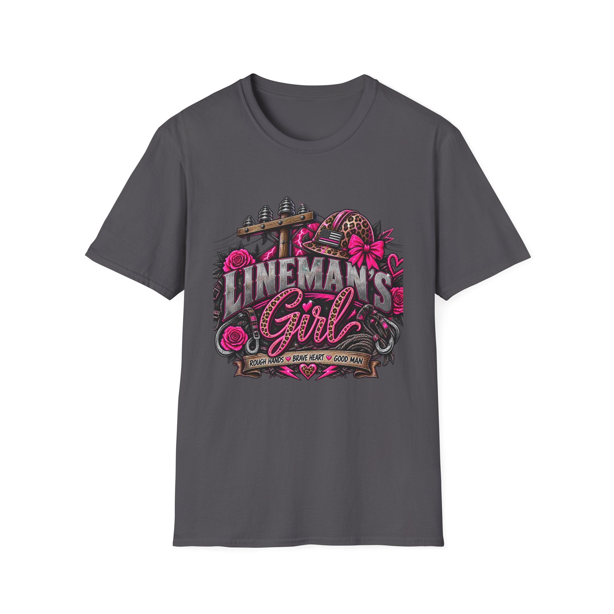 Lineman's Girl T-Shirt — Pink Floral Lineman Crew Tee