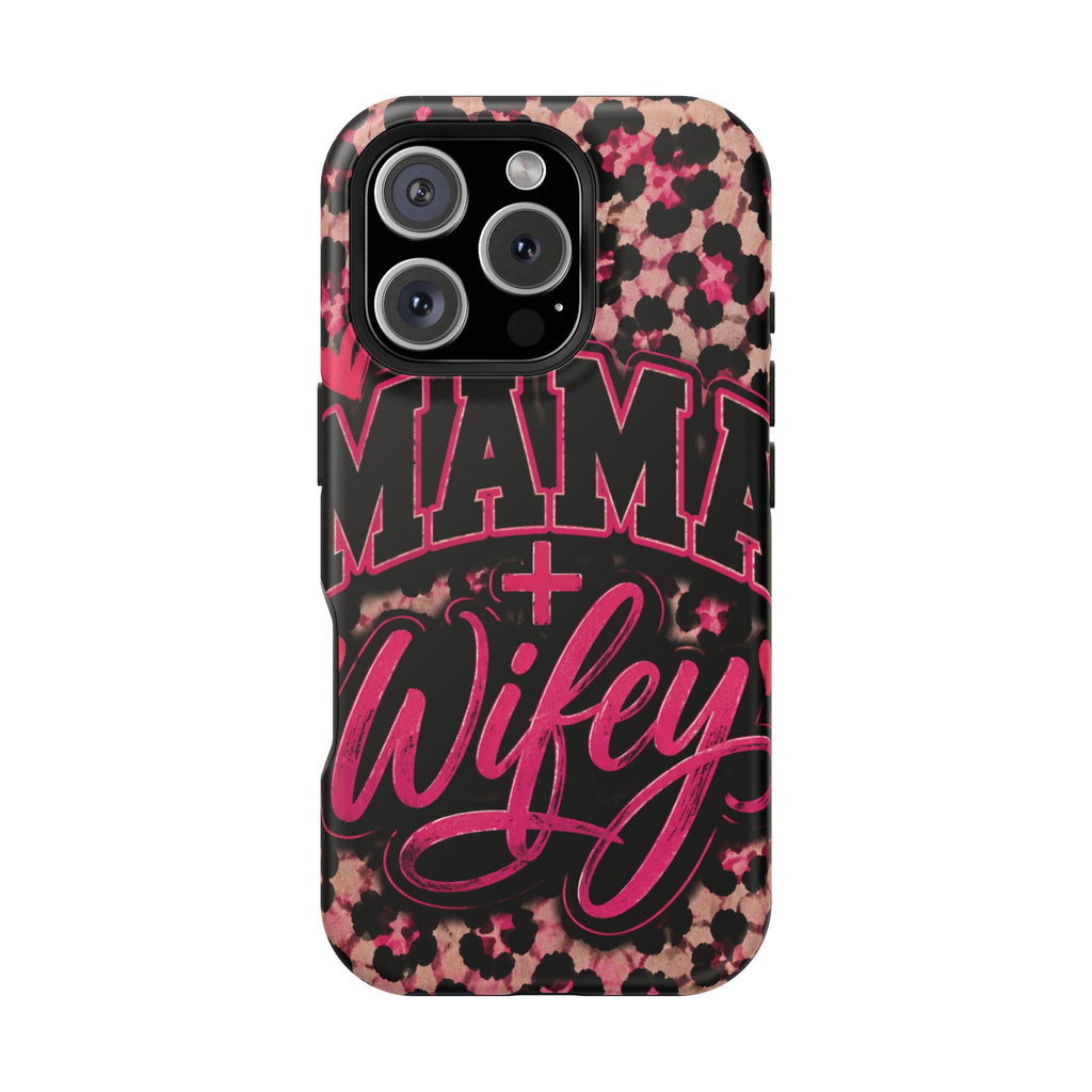 Phone Case — Pink Leopard "Mama Wifey" Magnetic Impact-Resistant Case