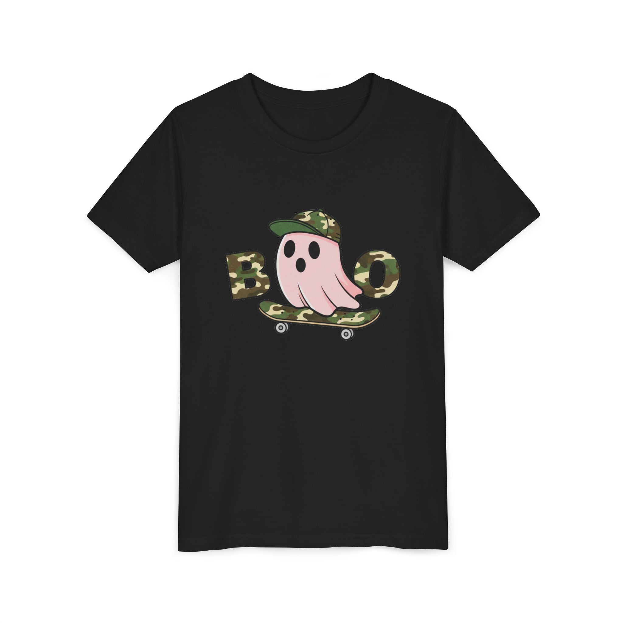 Youth Tee — Camo Skate Ghost “Boo” Graphic Tee