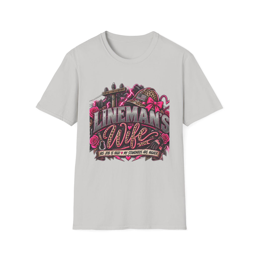 Lineman's Wife T‑Shirt — Pink Floral Lineman Crew Design