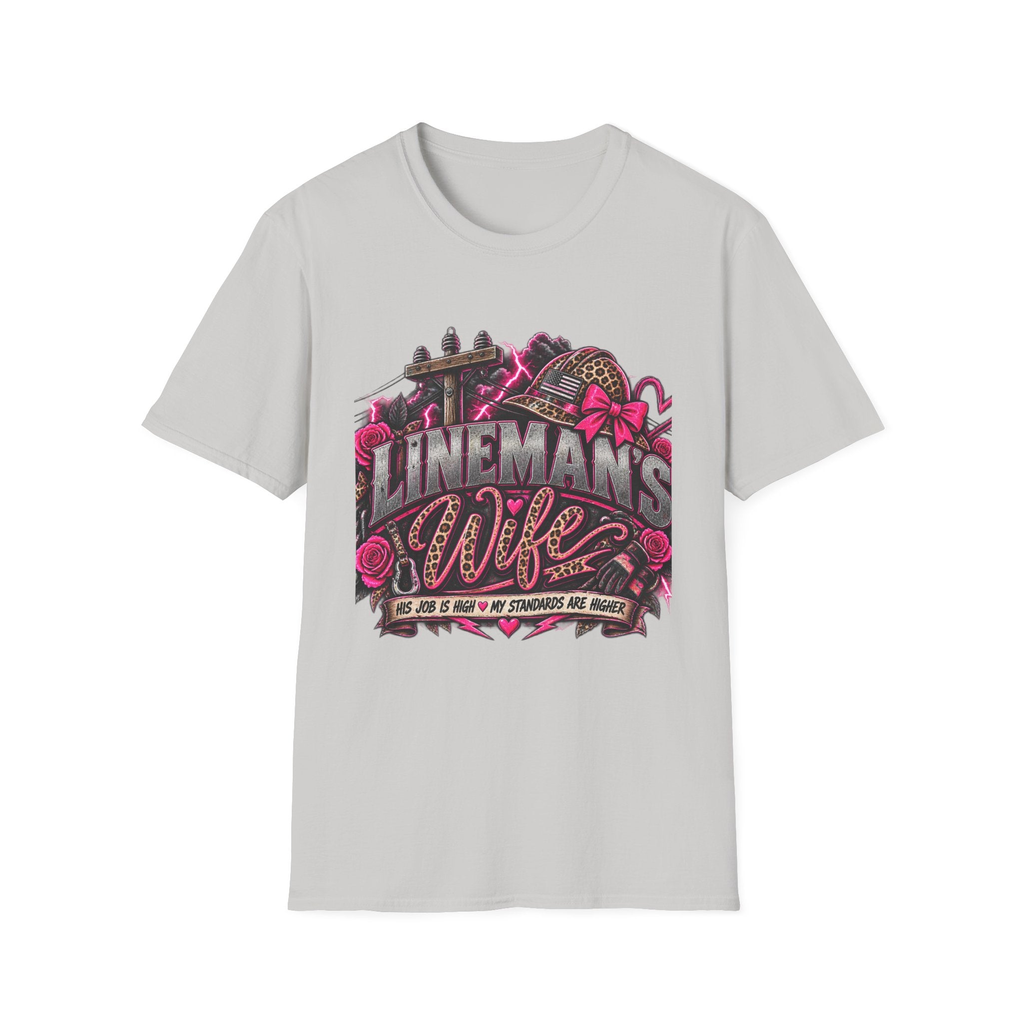 Lineman's Wife T‑Shirt — Pink Floral Lineman Crew Design