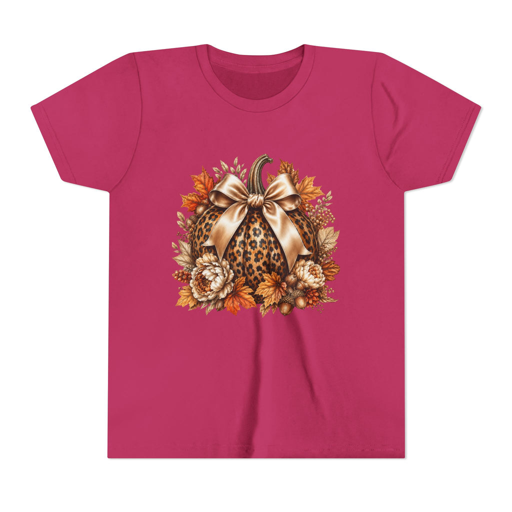 Youth Tee — Leopard Pumpkin Fall Graphic Shirt