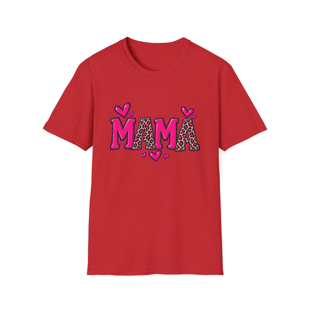 Mama Leopard Heart T‑Shirt — Cute Pink Mama Graphic Tee for Mothers’ Day