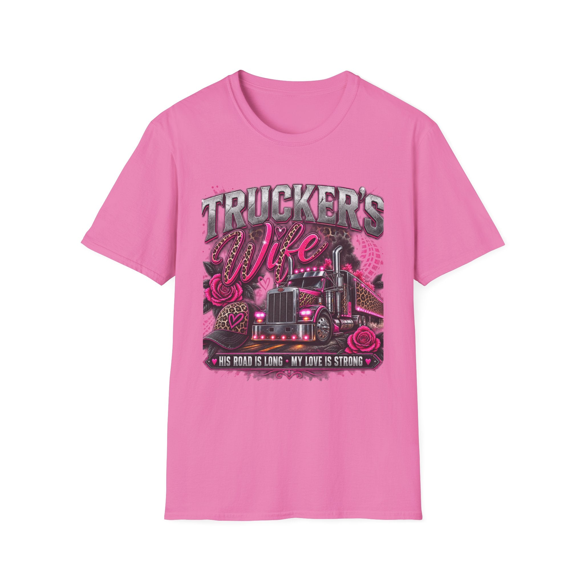 Trucker's Wife T-Shirt — Pink Heart Truck Tee for Trucking Wives