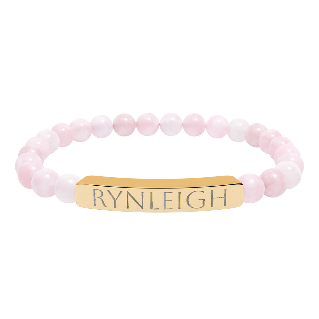 Engravable Natural Stone Bar Bracelet — Personalized Stretch Bead Bracelet