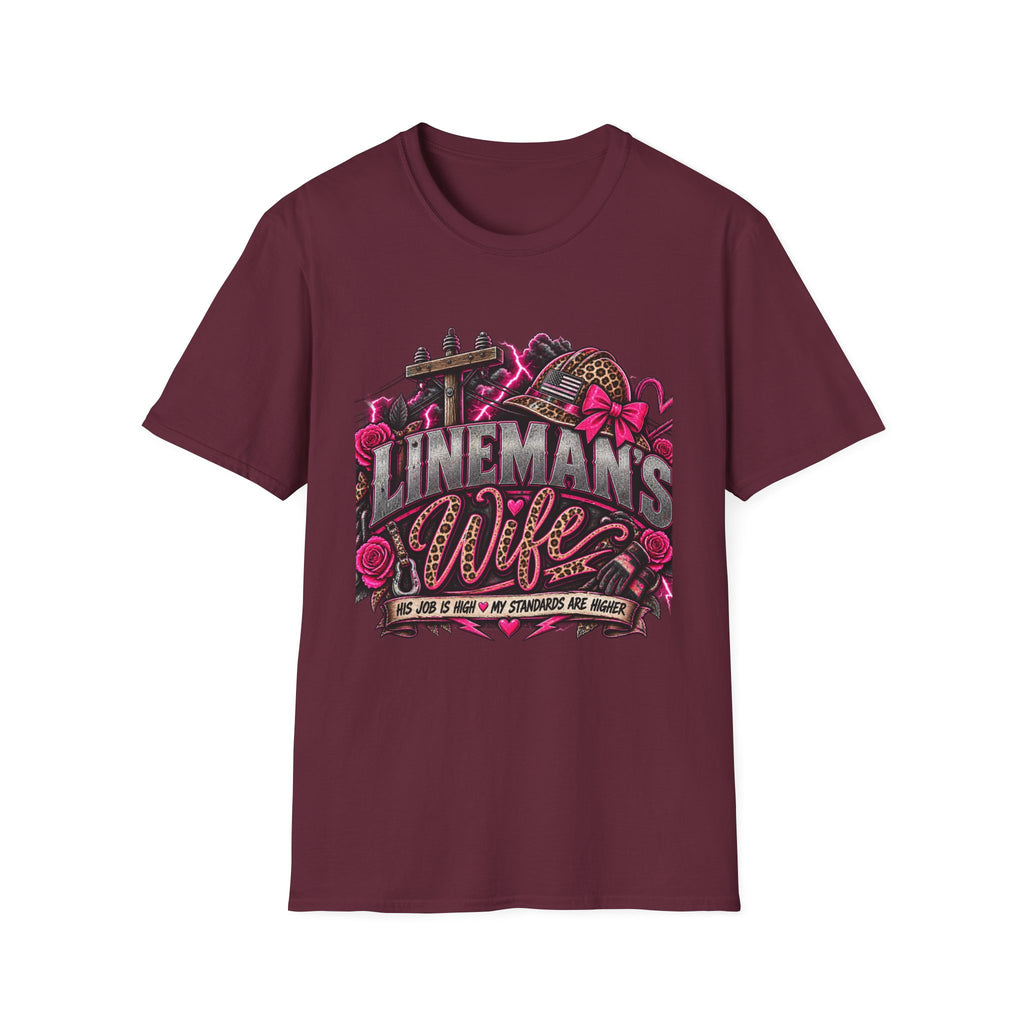 Lineman's Wife T‑Shirt — Pink Floral Lineman Crew Design
