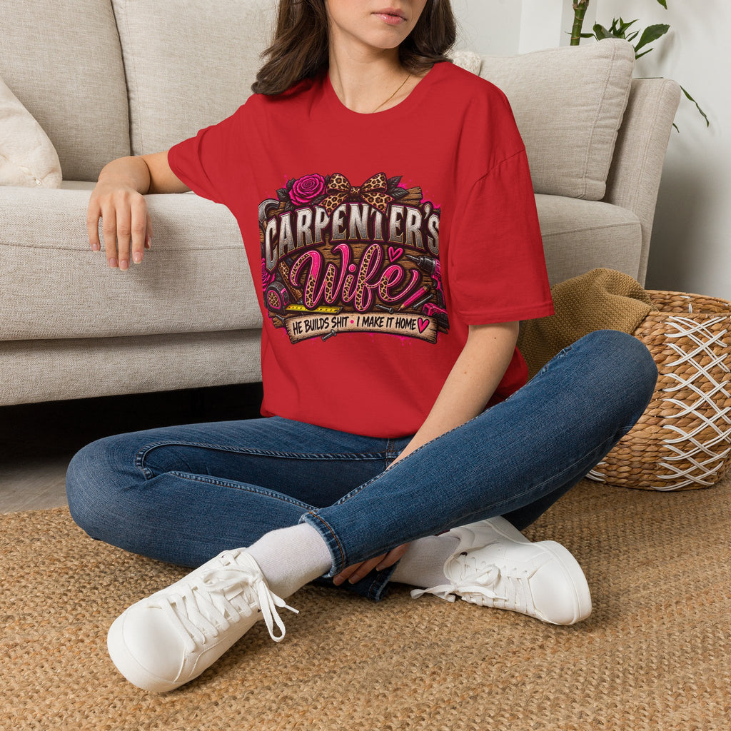 Carpenter's Wife T-Shirt — Floral Leopard Heart Design