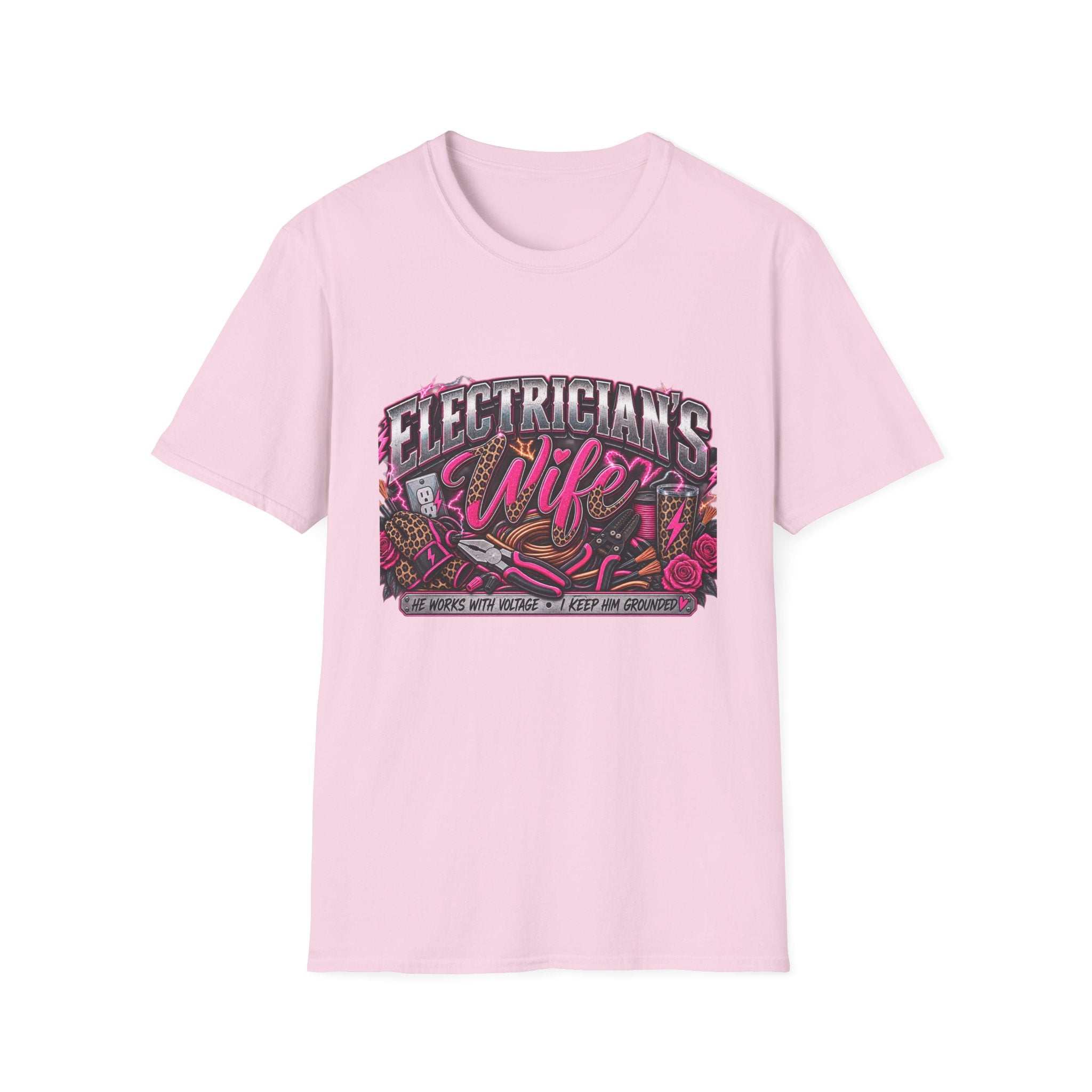 Electrician's Wife T-Shirt — Bold Pink Tradeswife Graphic Tee