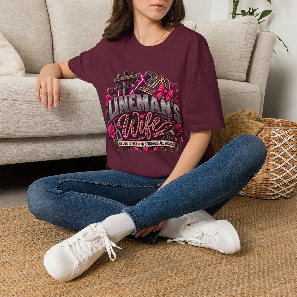Lineman's Wife T‑Shirt — Pink Floral Lineman Crew Design