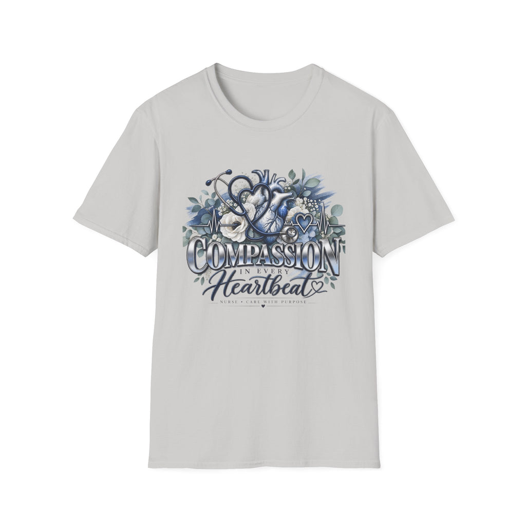 Compassion Heartbeat T-Shirt — Stethoscope & Floral Nurse Medical Tee