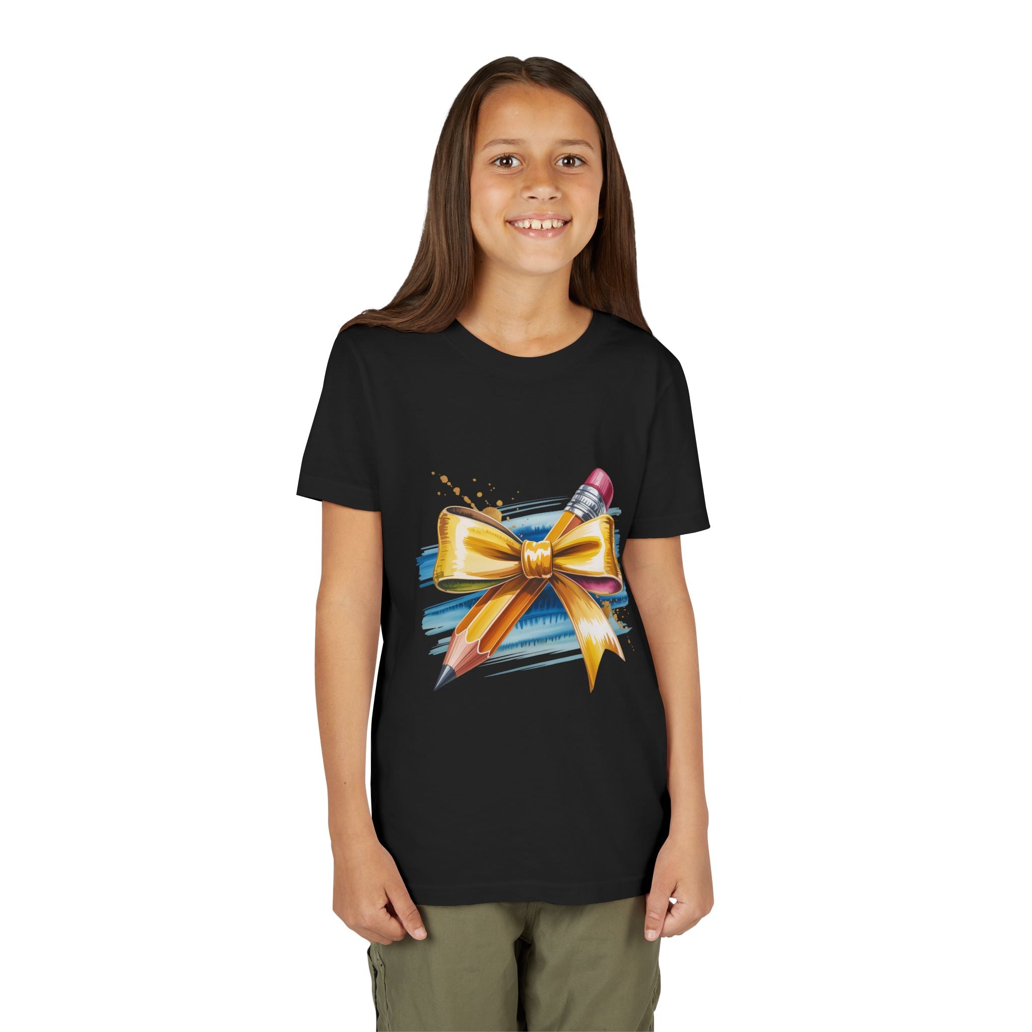 Youth Tee — Pencil with Gold Bow Back-to-School