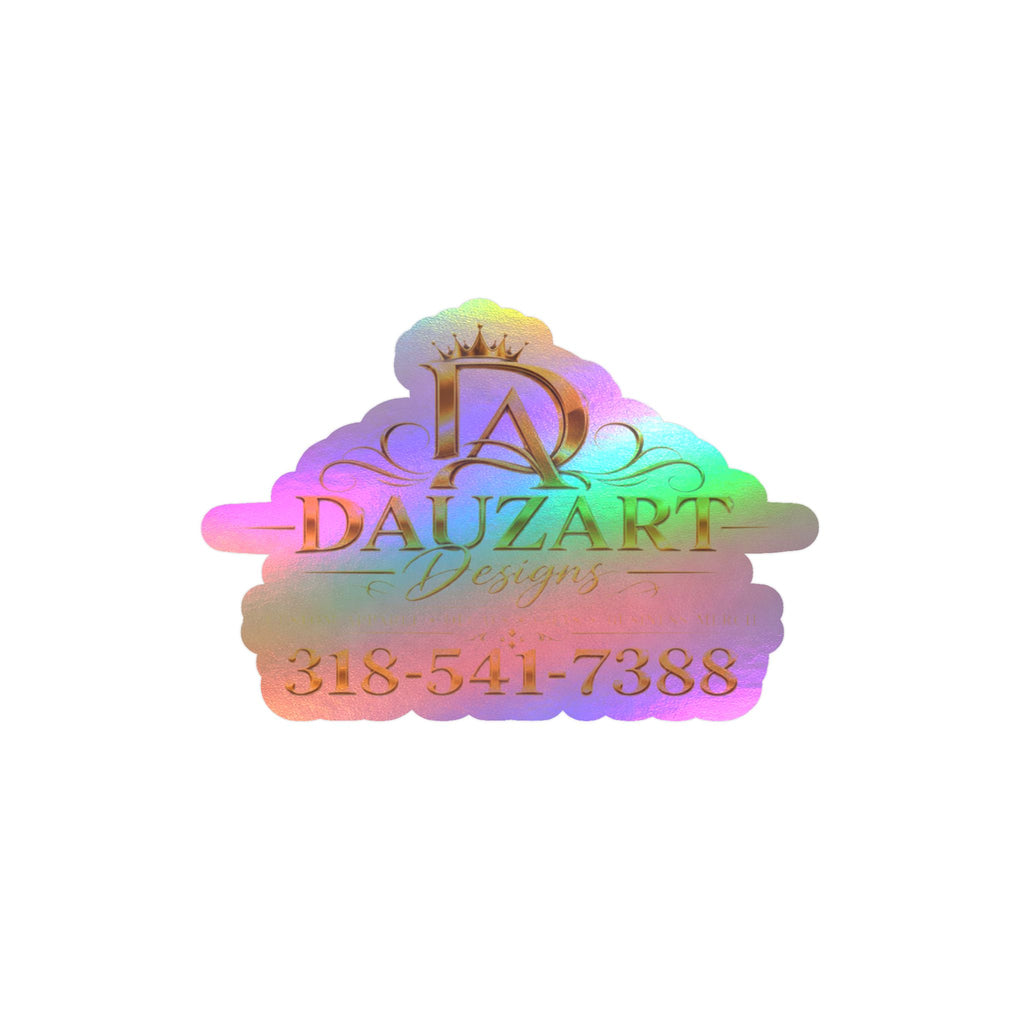 Logo Vinyl Decal — Gold "Dauzart Designs" Kiss-Cut Sticker with Phone Number