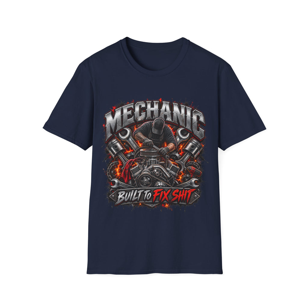 Mechanic T-Shirt — "Built to Fix Sh!t" Garage Wrench Repair Tee