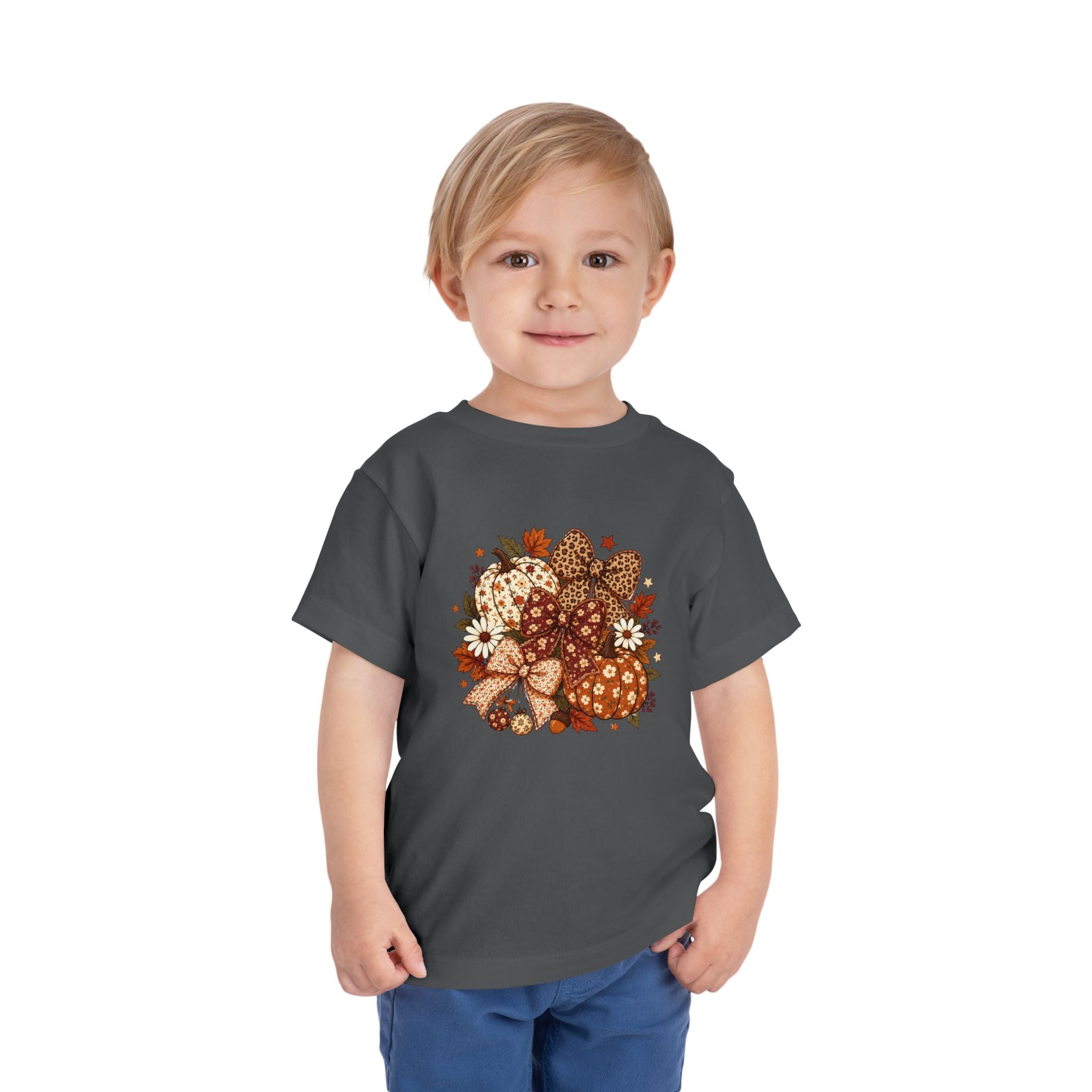 Toddler Tee — Autumn Leopard Floral Pumpkins Fall Bouquet