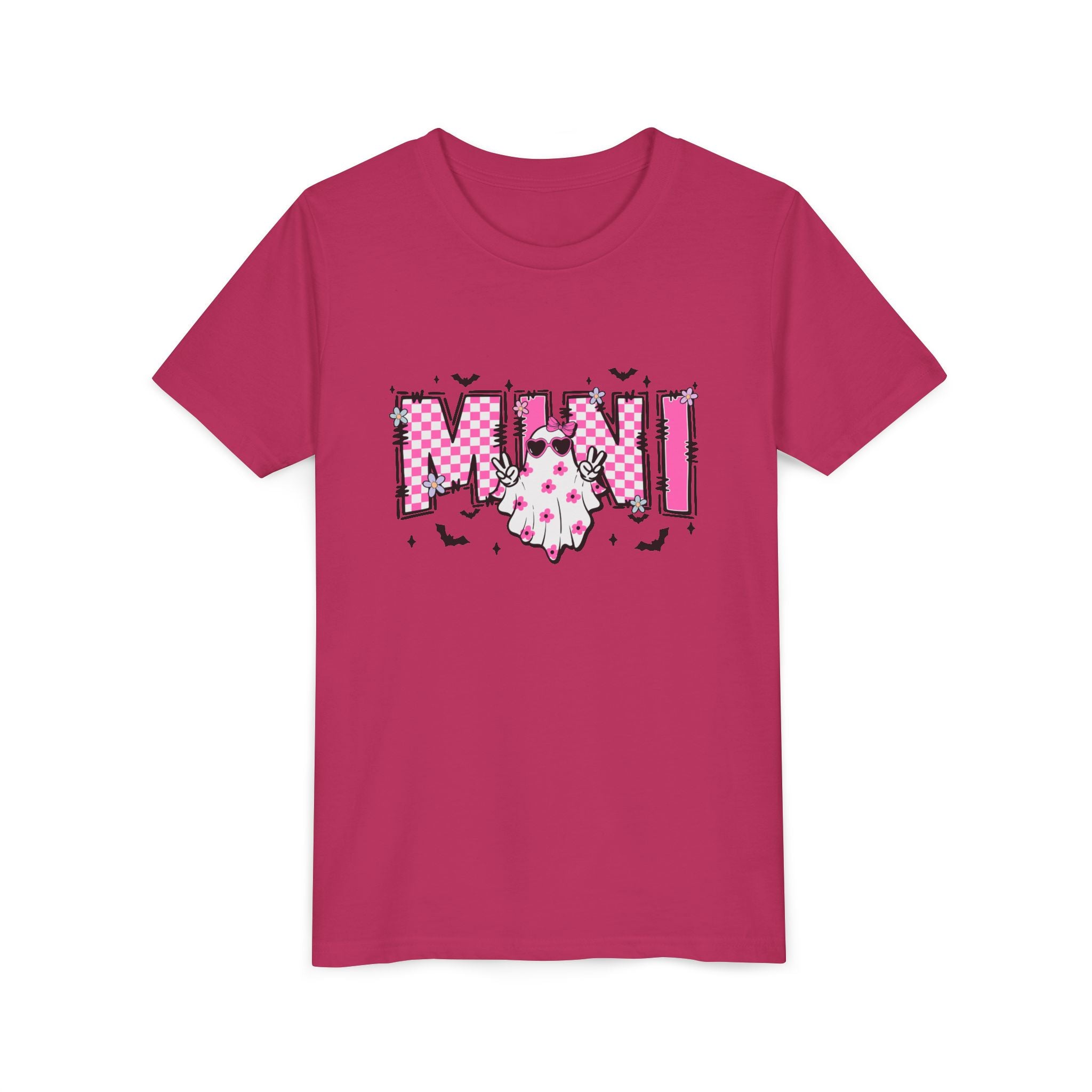 Youth Tee – 'Mimi' Pink Checker Ghost Graphic Kids Shirt