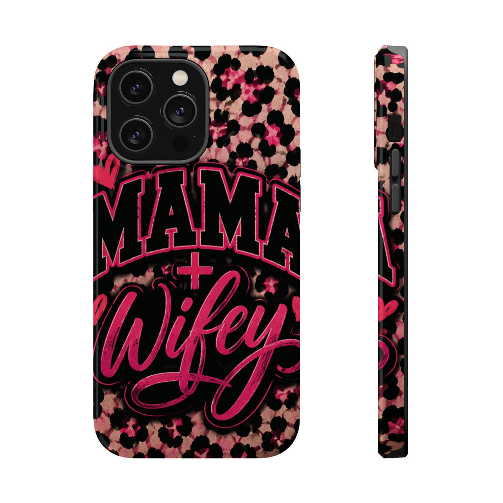 Phone Case — Pink Leopard "Mama Wifey" Magnetic Impact-Resistant Case
