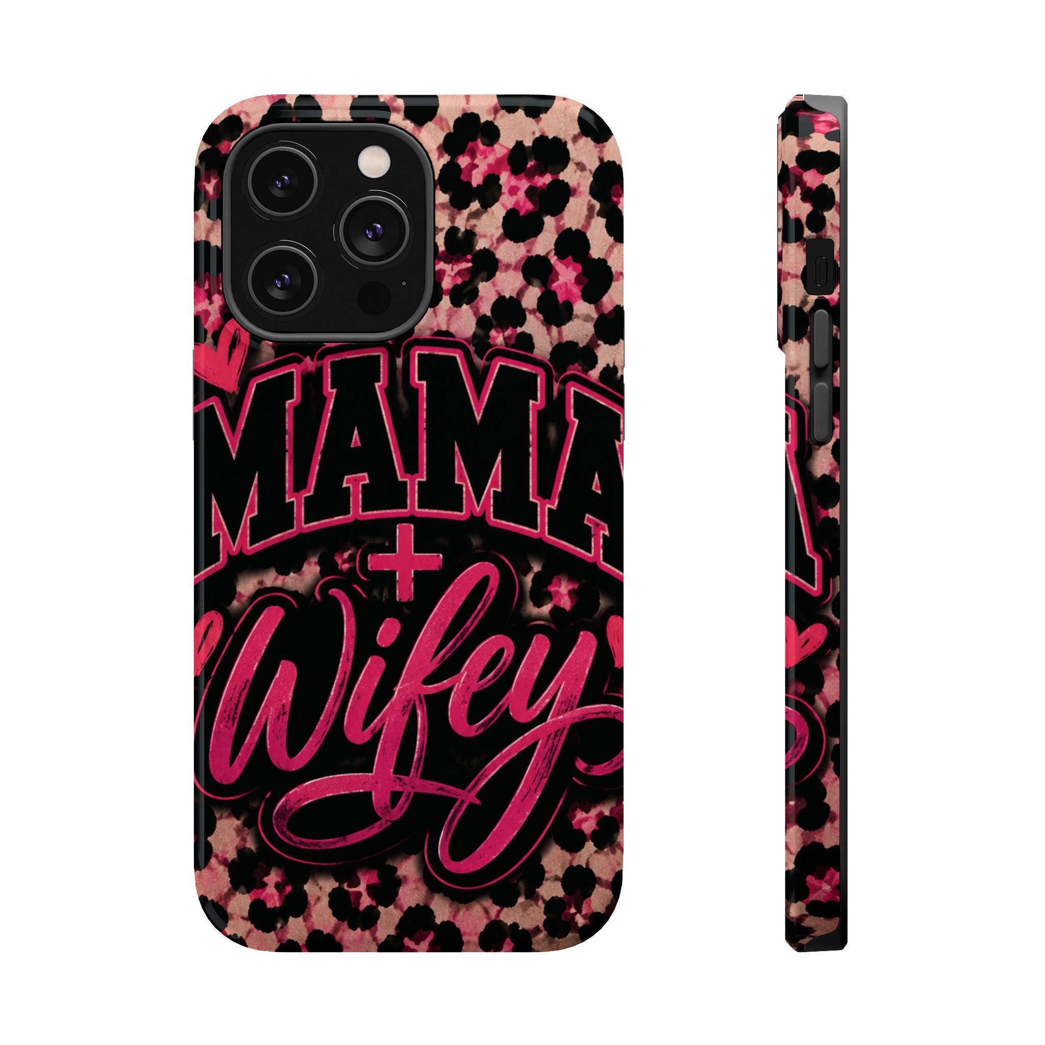 Phone Case — Pink Leopard "Mama Wifey" Magnetic Impact-Resistant Case