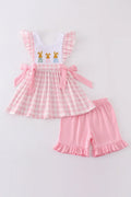 Pink bunny embroidery bow set