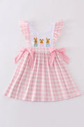 Pink bunny embroidery bow dress