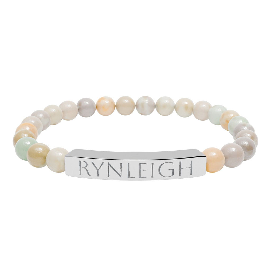 Engravable Natural Stone Bar Bracelet — Personalized Stretch Bead Bracelet