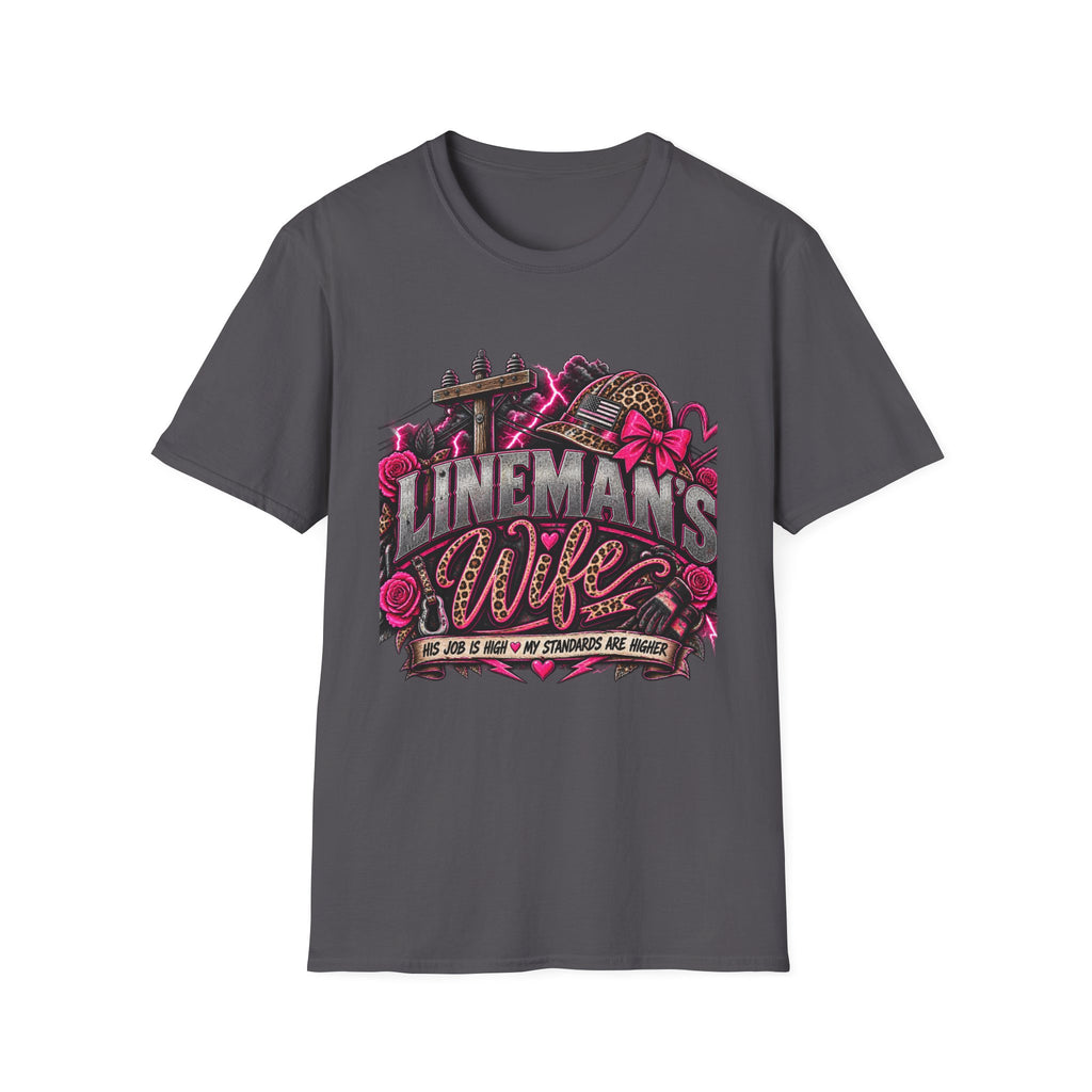 Lineman's Wife T‑Shirt — Pink Floral Lineman Crew Design