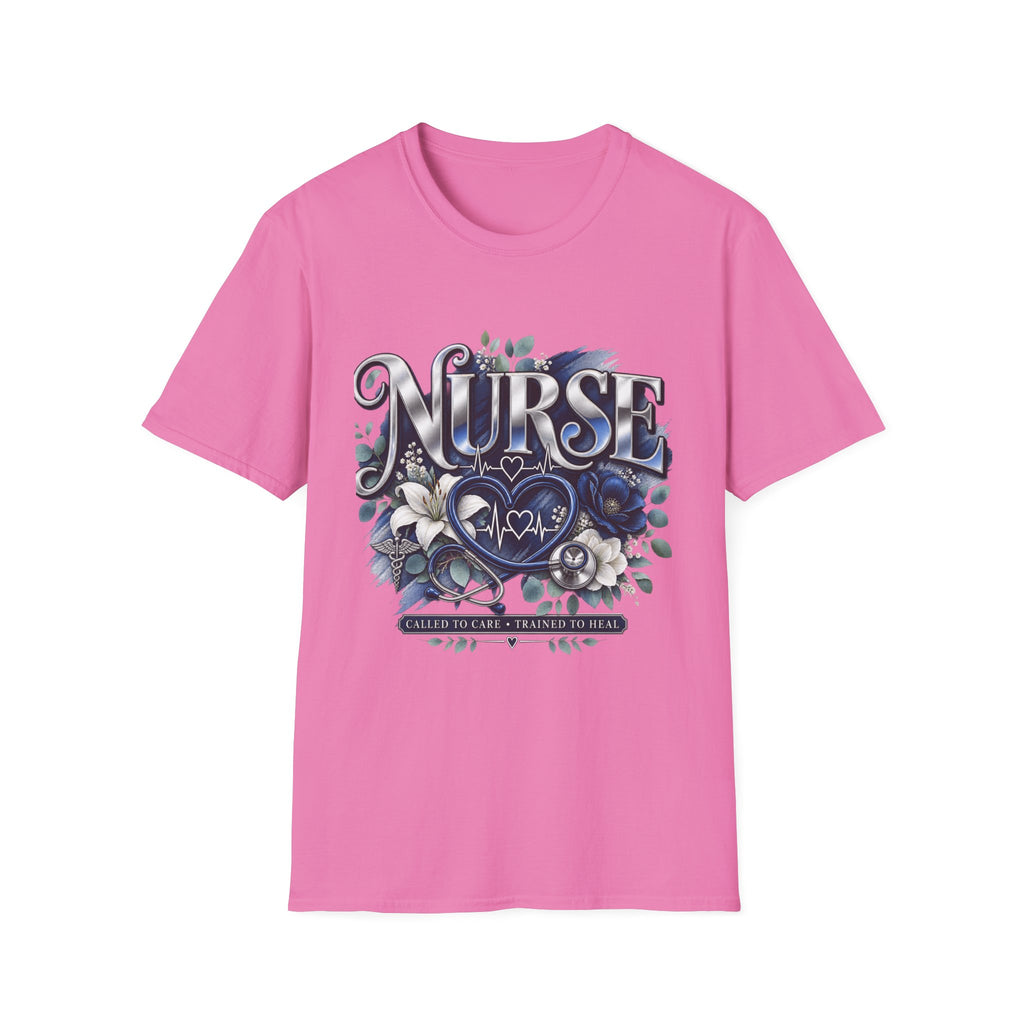 Nurse Floral Heart T‑Shirt — Blue Script Medical Pride Tee