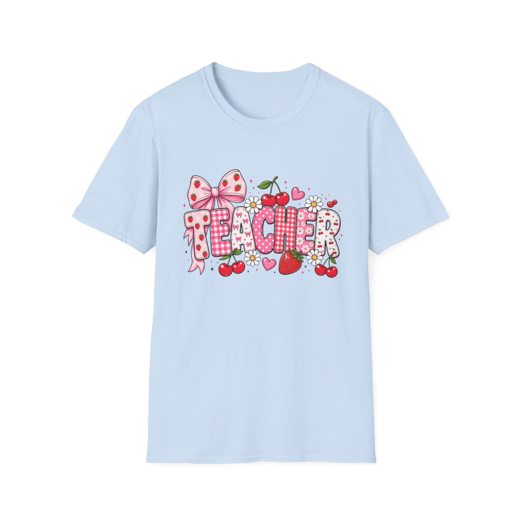 Teacher Graphic Tee — Cute Strawberry & Cherry Floral Design