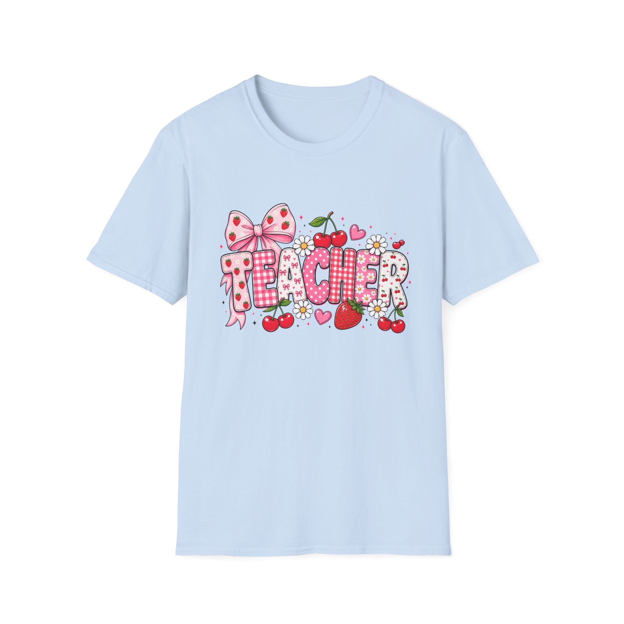 Teacher Graphic Tee — Cute Strawberry & Cherry Floral Design