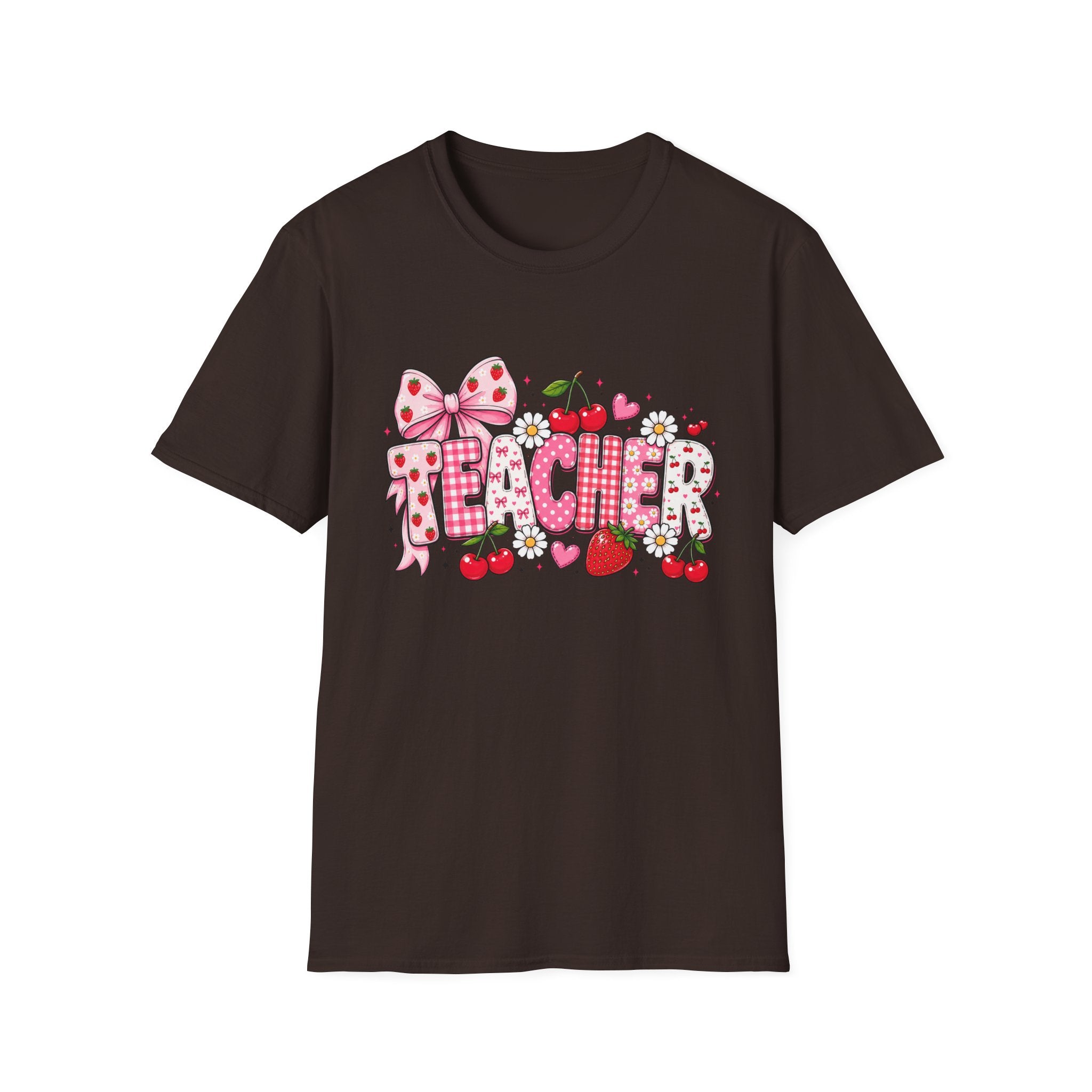 Teacher Graphic Tee — Cute Strawberry & Cherry Floral Design