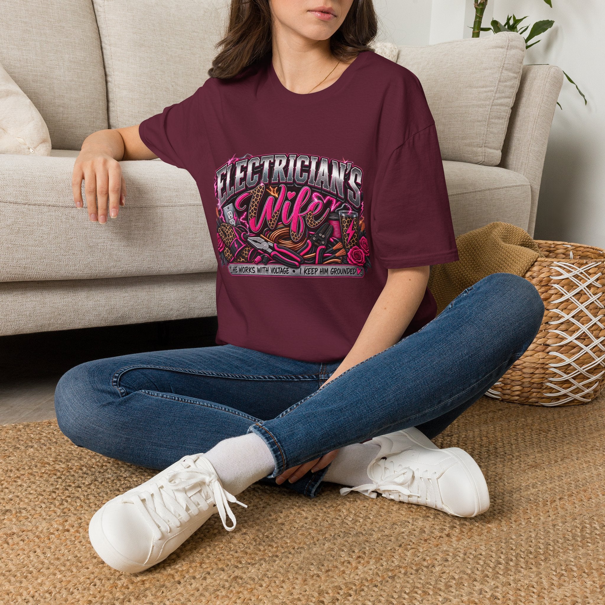 Electrician's Wife T-Shirt — Bold Pink Tradeswife Graphic Tee