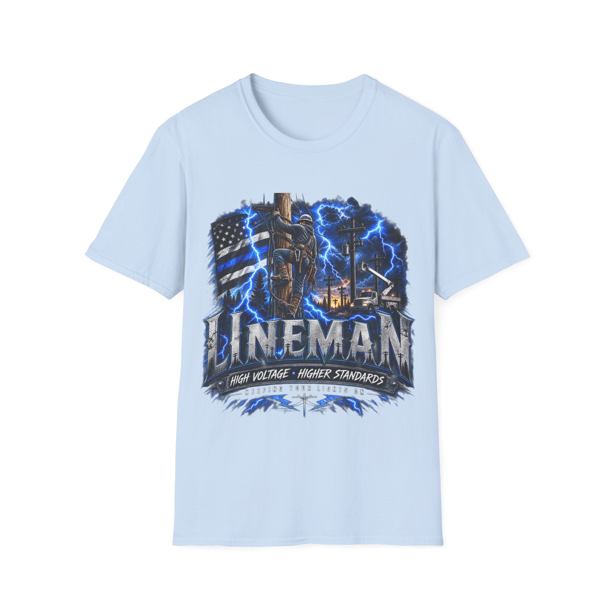 Lineman Lightning Graphic T-Shirt — Proud Electrical Worker Tribute