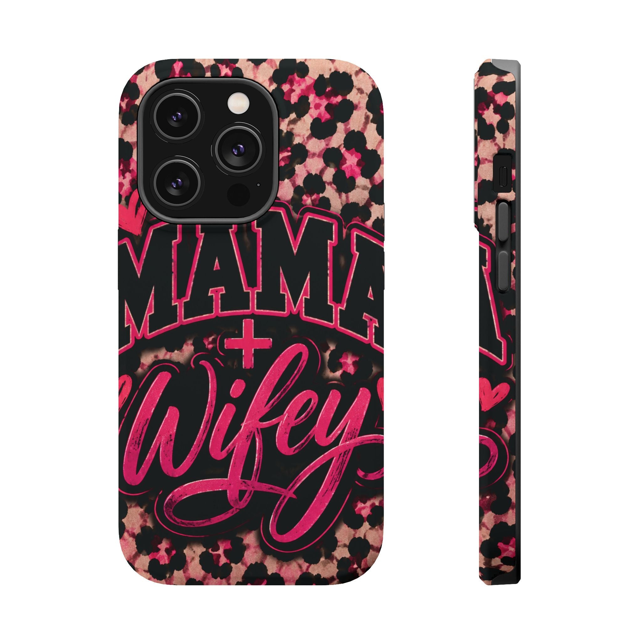 Phone Case — Pink Leopard "Mama Wifey" Magnetic Impact-Resistant Case