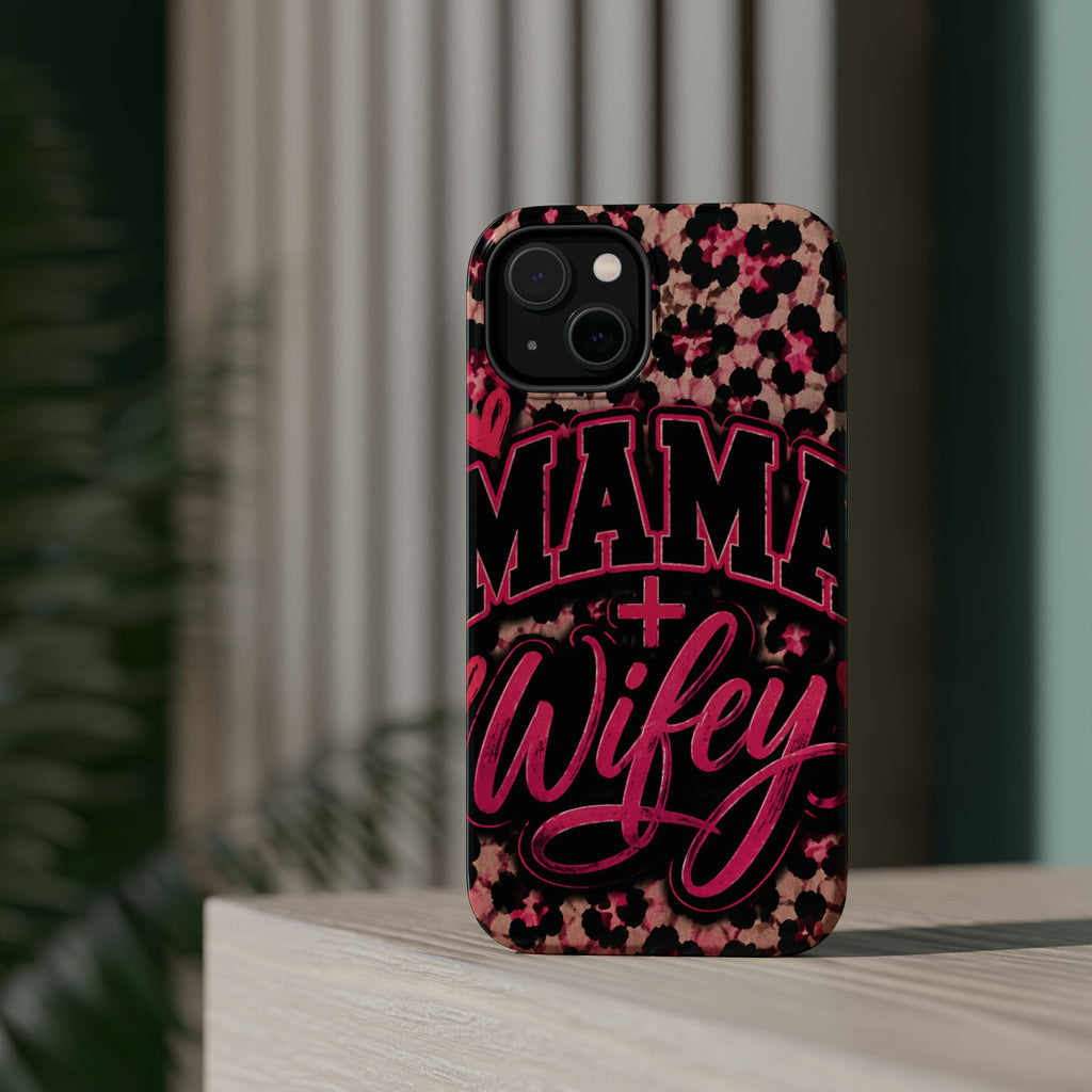 Phone Case — Pink Leopard "Mama Wifey" Magnetic Impact-Resistant Case