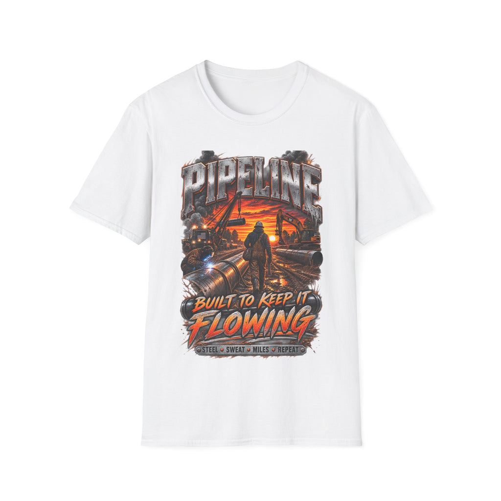 Pipeline Workers Sunset T-Shirt — "Built to Keep It Flowing" Oil & Gas Tee
